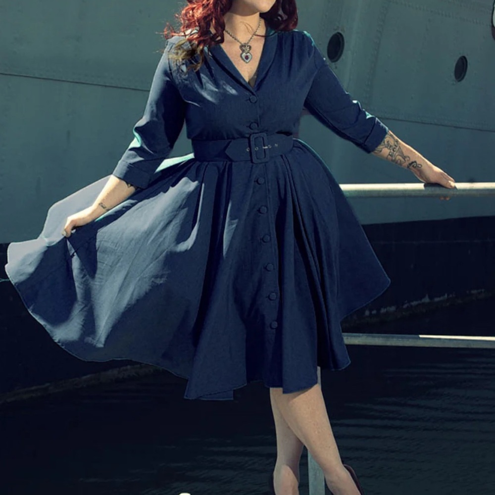 Designer - Heart of Haute Navy Blue Button-Up Monte Carlo Dress
